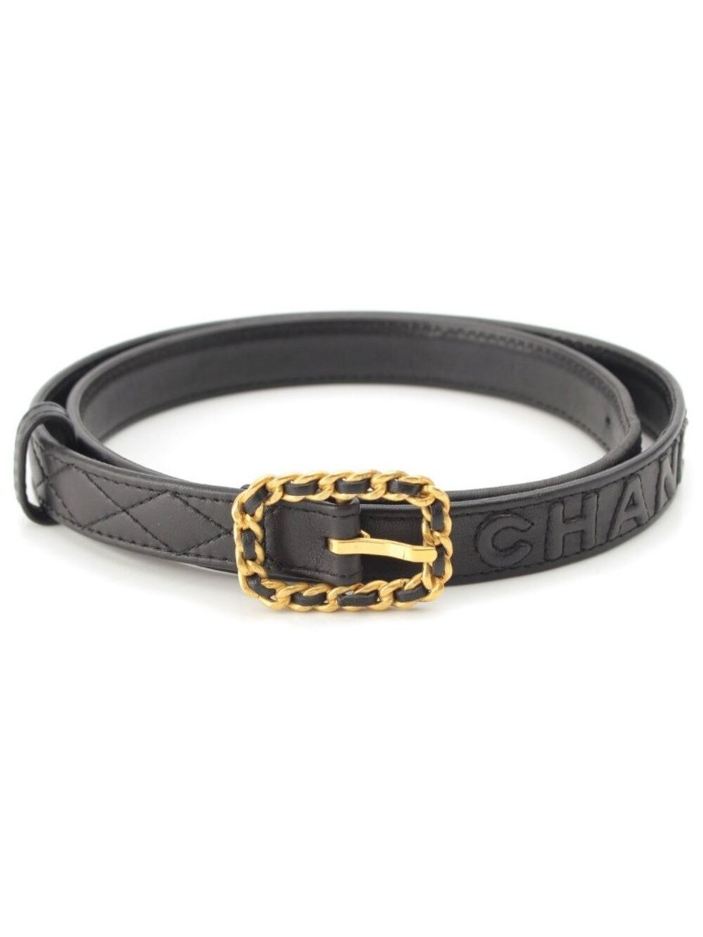 Chanel 96P Leather Quilted Vintage Belt Black 70/28